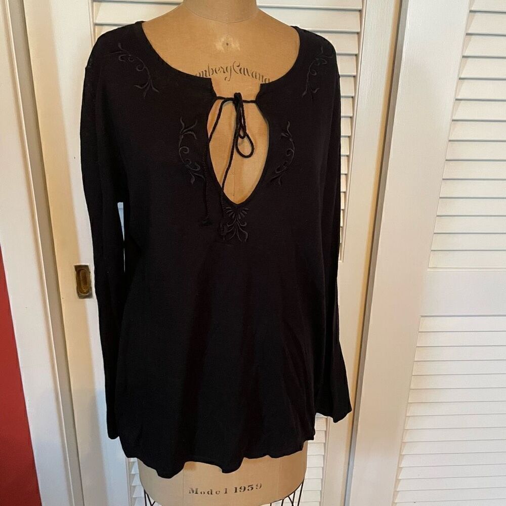 KIAL | black knit top embroidered linen blend NWT M